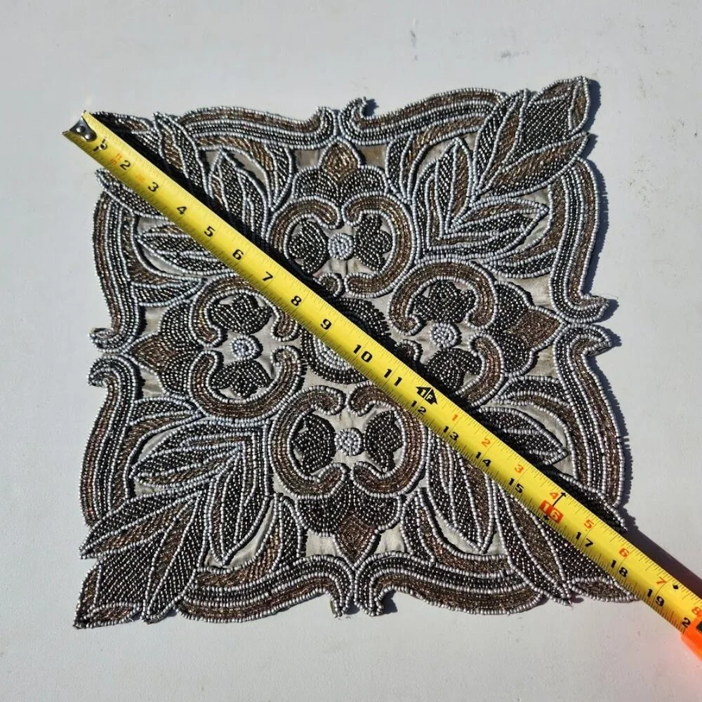 Embroidered Beaded Square Placemat Table Setting Holiday Christmas Decor Silver